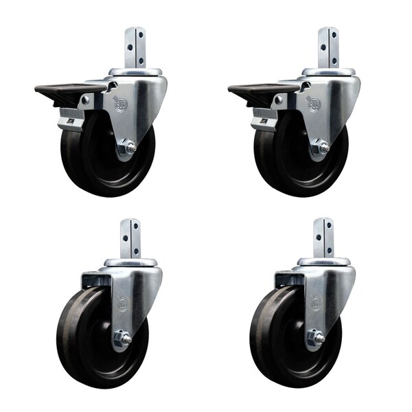 4'' Phenolic Wheel Swivel 7/8'' Square Stem Caster Set 2 Brakes, 4PK